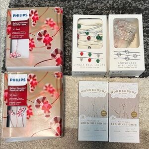 SIX Christmas LED lights, NIB and EUC! Candy canes, bells, snowflakes, multi!